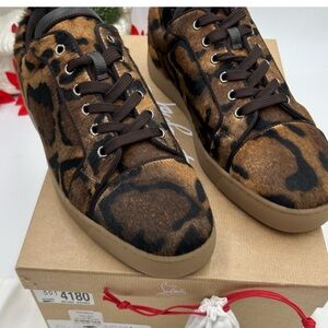 Christian Louboutin Men's Louis Jr leopard print  Print Sneakers. Size 43